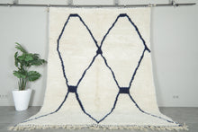 Custom Moroccan Wool Rug – Cream & Navy Geometric Handmade Berber Carpet