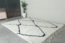 Custom Moroccan Wool Rug – Cream & Navy Geometric Handmade Berber Carpet