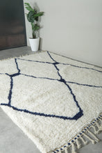 Custom Moroccan Wool Rug – Cream & Navy Geometric Handmade Berber Carpet