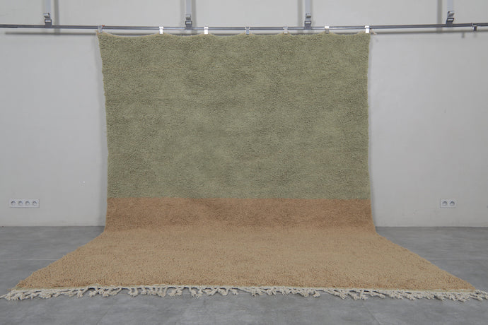 Two-Tone Berber Rug - Moroccan Area Carpet in Green and Beige