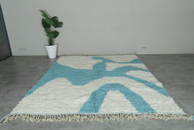 Custom Handwoven Moroccan Rug – Turquoise & Ivory Shaggy Wool Carpet