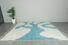 Custom Handwoven Moroccan Rug – Turquoise & Ivory Shaggy Wool Carpet