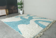 Custom Handwoven Moroccan Rug – Turquoise & Ivory Shaggy Wool Carpet