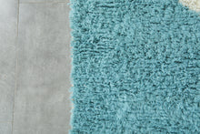 Custom Handwoven Moroccan Rug – Turquoise & Ivory Shaggy Wool Carpet