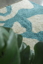 Custom Handwoven Moroccan Rug – Turquoise & Ivory Shaggy Wool Carpet