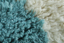 Custom Handwoven Moroccan Rug – Turquoise & Ivory Shaggy Wool Carpet