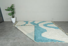 Custom Handwoven Moroccan Rug – Turquoise & Ivory Shaggy Wool Carpet
