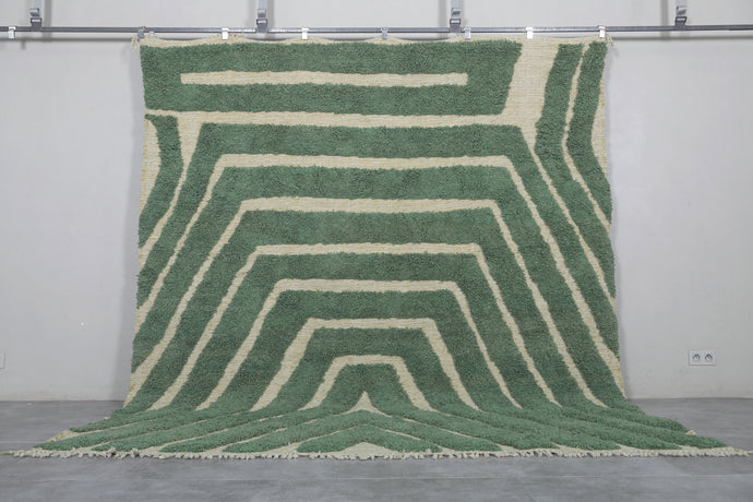 Handmade Green Moroccan Rug - Custom Area Rug with Geometric Pattern