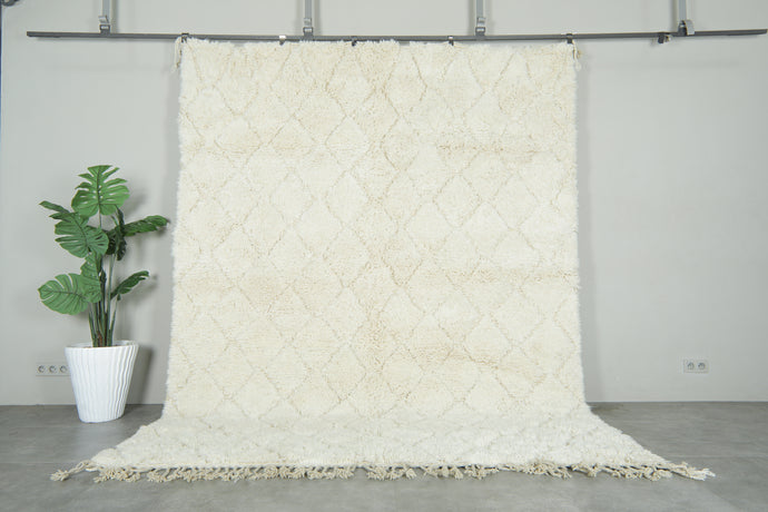 Custom Handwoven Moroccan Rug – Minimalist Cream/White Shaggy Wool Carpet