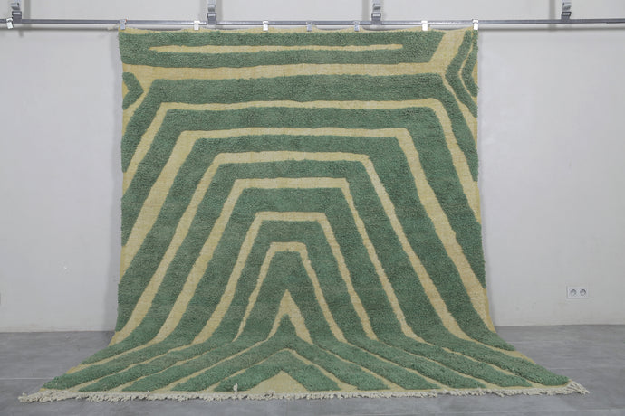 Two-Toned Green Moroccan Berber Rug - Handmade Wool Carpet
