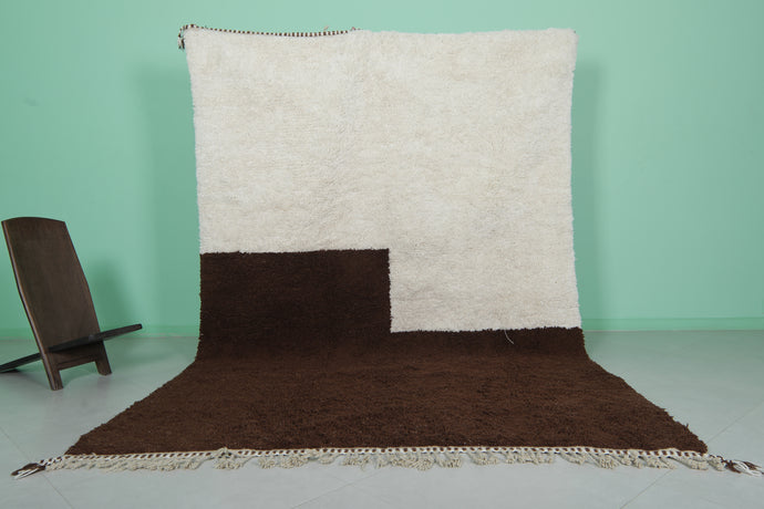 White and Dark Brown Custom Moroccan Carpet - Berber Handmade Rug