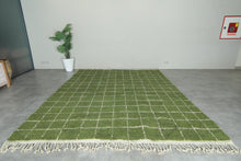 Custom Green Checkered Rug – Handwoven Modern Moroccan Grid Carpet