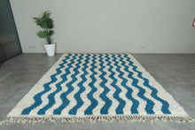 Custom Wave Pattern Rug – Handwoven Blue-Turquoise & White Moroccan Carpet