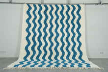 Custom Wave Pattern Rug – Handwoven Blue-Turquoise & White Moroccan Carpet