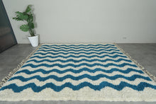 Custom Wave Pattern Rug – Handwoven Blue-Turquoise & White Moroccan Carpet