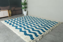 Custom Wave Pattern Rug – Handwoven Blue-Turquoise & White Moroccan Carpet