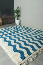 Custom Wave Pattern Rug – Handwoven Blue-Turquoise & White Moroccan Carpet