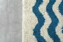 Custom Wave Pattern Rug – Handwoven Blue-Turquoise & White Moroccan Carpet