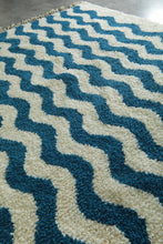 Custom Wave Pattern Rug – Handwoven Blue-Turquoise & White Moroccan Carpet