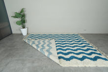Custom Wave Pattern Rug – Handwoven Blue-Turquoise & White Moroccan Carpet