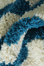 Custom Wave Pattern Rug – Handwoven Blue-Turquoise & White Moroccan Carpet