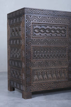 Vintage Moroccan chest  H 27.9 INCHES X W 51.1 INCHES X D 14.5 INCHES