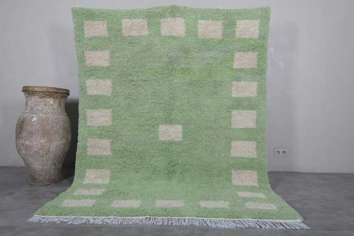 Green Moroccan Berber Rug - Handwoven Wool Carpet with Geometric Patterns