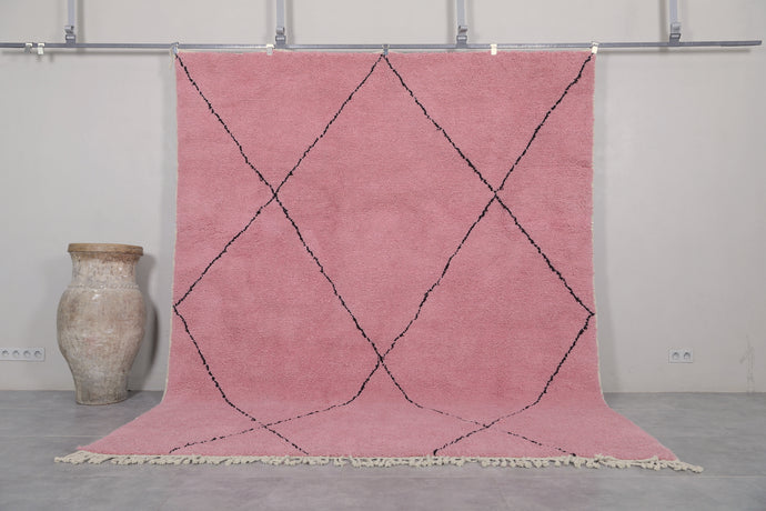Moroccan Rug - Handmade Custom Area Rug | Pink with Black Accents
