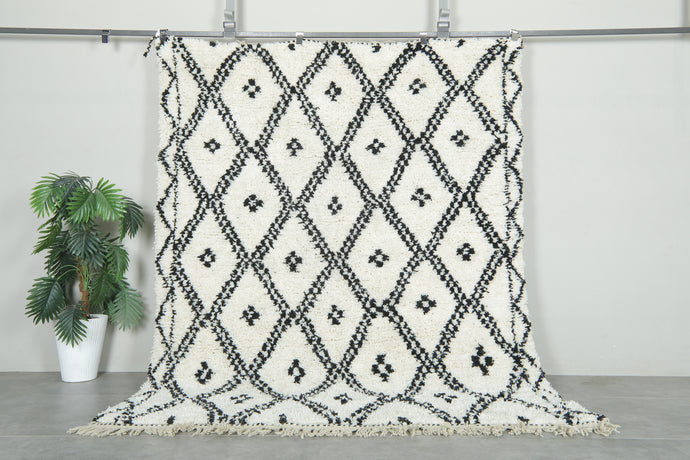 Custom Handwoven Moroccan Rug – Classic Black & White Diamond - Beni Ourain Wool Carpet