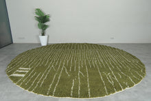 Round Moroccan Rug – Olive Green Wool Carpet - Custom Handwoven Rug