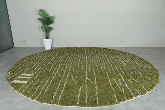 Round Moroccan Rug – Olive Green Wool Carpet - Custom Handwoven Rug