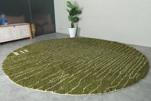 Round Moroccan Rug – Olive Green Wool Carpet - Custom Handwoven Rug