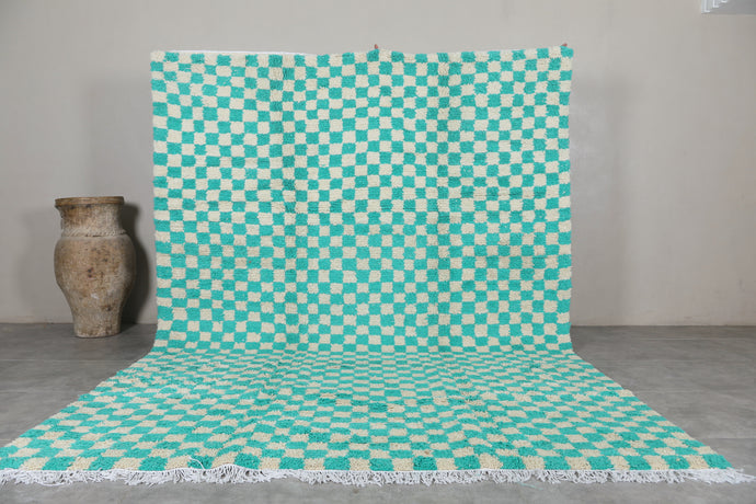 Turquoise Moroccan Checkered Rug - Handmade Berber Shag Carpet