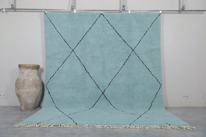 Moroccan Rug - Handmade Custom Area Rug | Aqua with Black Accents