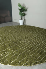 Round Moroccan Rug – Olive Green Wool Carpet - Custom Handwoven Rug