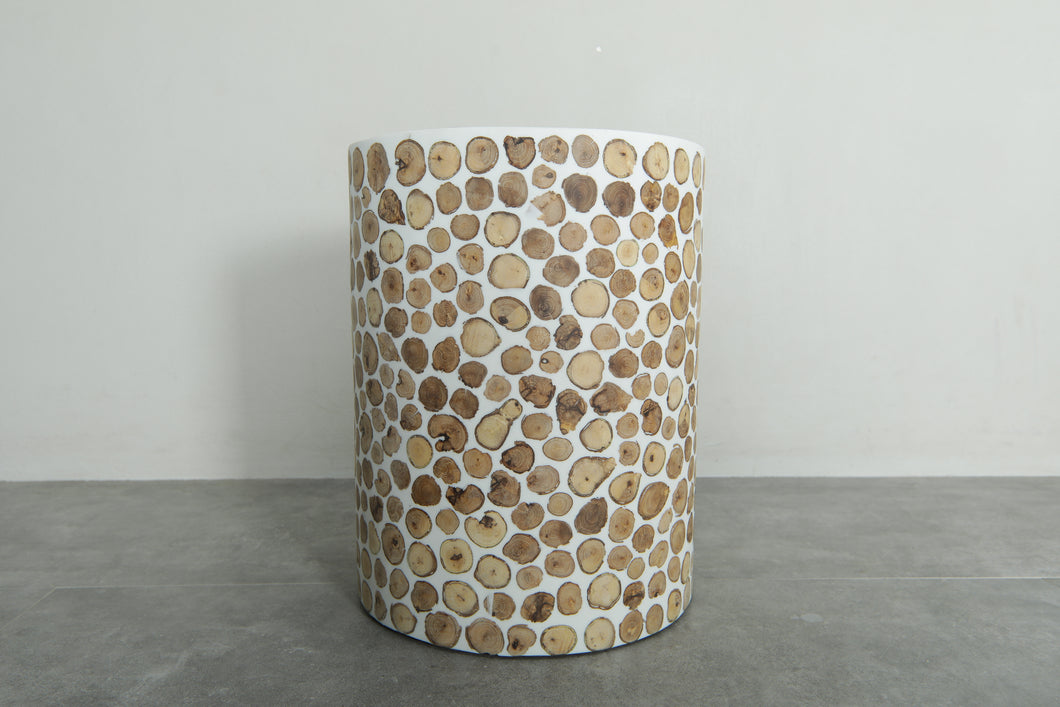 Handcrafted Berber Wood & White Resin Round Table