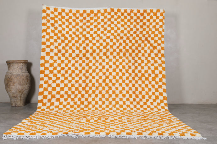 Yellow Checkered Custom Moroccan Rug - Handmade Moroccan Carpet Shag