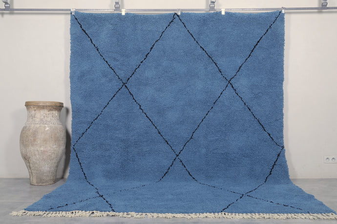 Moroccan Rug - Handmade Custom Area Rug | Blue with Black Accents