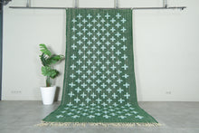 Handwoven Moroccan Flatweave Rug - Deep Green with Soft Mint Cross Pattern - Custom rug