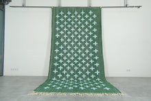 Handwoven Moroccan Flatweave Rug - Deep Green with Soft Mint Cross Pattern - Custom rug