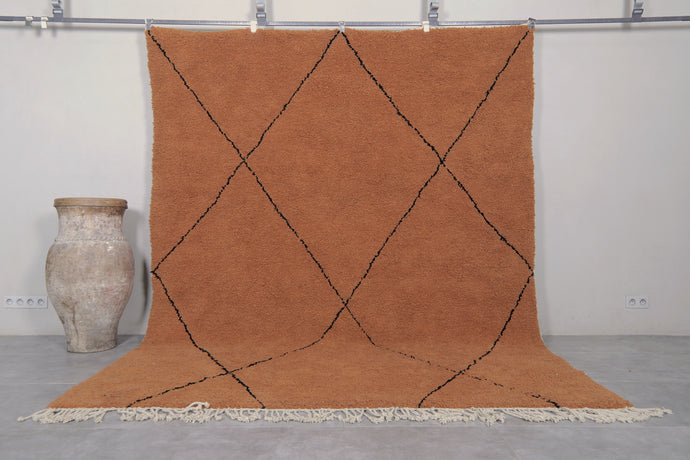 Moroccan Rug - Handmade Custom Area Rug | Terracotta with Black Lines
