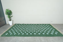 Handwoven Moroccan Flatweave Rug - Deep Green with Soft Mint Cross Pattern - Custom rug