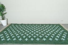 Handwoven Moroccan Flatweave Rug - Deep Green with Soft Mint Cross Pattern - Custom rug
