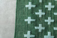 Handwoven Moroccan Flatweave Rug - Deep Green with Soft Mint Cross Pattern - Custom rug