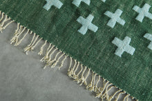 Handwoven Moroccan Flatweave Rug - Deep Green with Soft Mint Cross Pattern - Custom rug