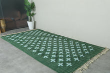 Handwoven Moroccan Flatweave Rug - Deep Green with Soft Mint Cross Pattern - Custom rug