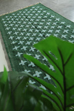 Handwoven Moroccan Flatweave Rug - Deep Green with Soft Mint Cross Pattern - Custom rug