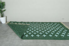 Handwoven Moroccan Flatweave Rug - Deep Green with Soft Mint Cross Pattern - Custom rug