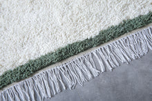 Handwoven Wool Rug in White with Green Frame Border