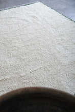 Handwoven Wool Rug in White with Green Frame Border